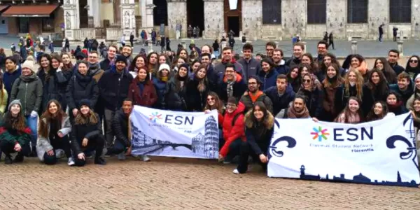 International students in piazza del Campo, Siena.