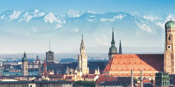 general view of Munich and the alps