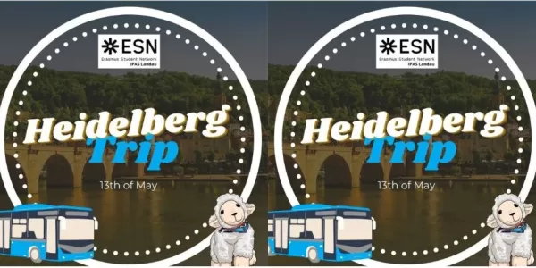 4 times the same image saying "Heidelberg trip" with a comic drawing of our mascot Wolle