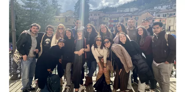 A group photo taken just after the arrival in Rocca San Casciano