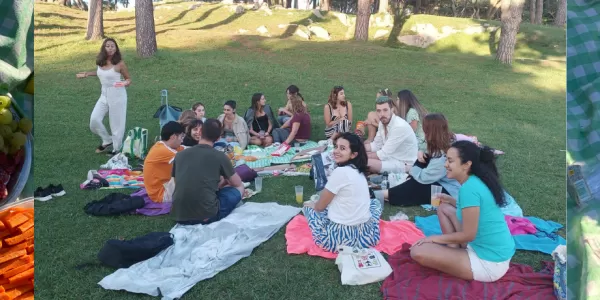 The participants during the activity and the food they had.