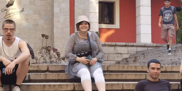 Some Erasmus studints taking a break in the theater in Plovdiv