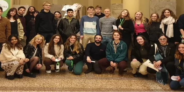 Group of Erasmus students in Archeological museum of Bologna after finishing the activity.