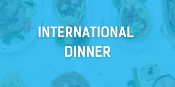 International dishes as background with the activity name and our logo in blank