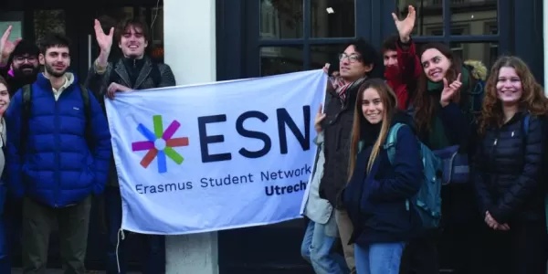 A group picture holding the ESN Utrecht flag