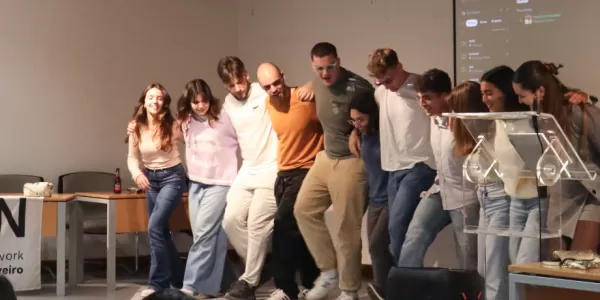 Group of students dancing to a typical dance of Spain.