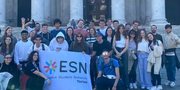 Group of international students in Plebiscito square in Naples