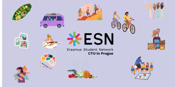 There is ESN CTU in Prague logo surrounded by pictures of various activities.