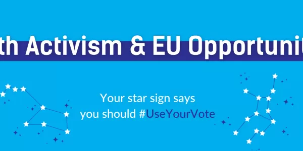 A header with the event title and a subtitle that says ‘’your star sign says you should #UseYourVote’’ and some star signs