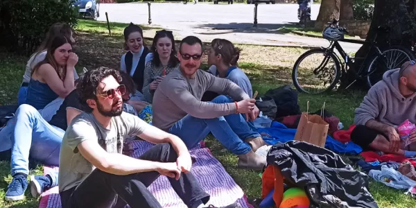 Group of student having a picnic