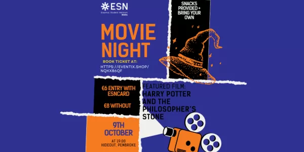 Poster saying Harry Potter movie night, with an image of a wizards hat