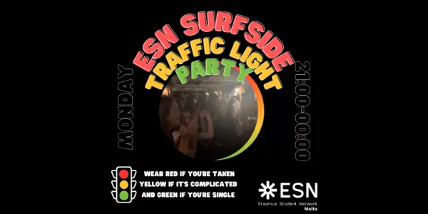 Poster that says Surfside Traffic Light party in red, yellow and green