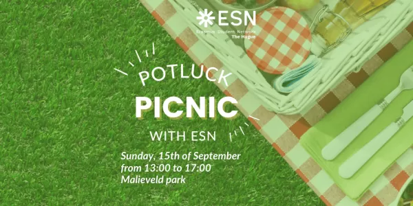 Image with the text "Potluck Picnic with ESN" and event details