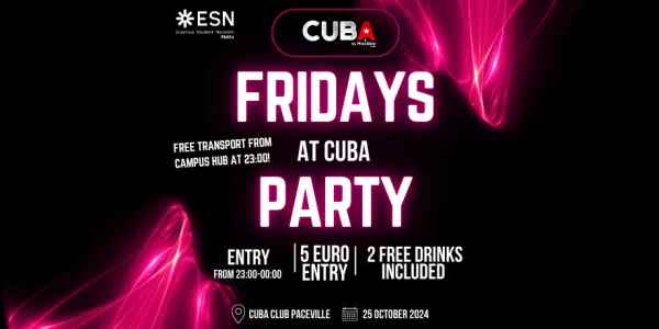 Poster saying ESN Fridays at Cuba