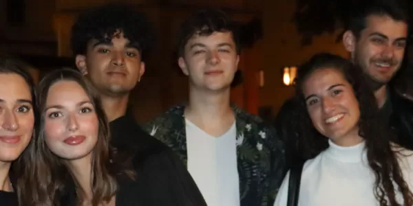 Photo group of international students at night.