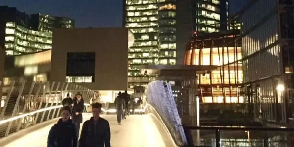 Gae Aulenti Plaza during the night