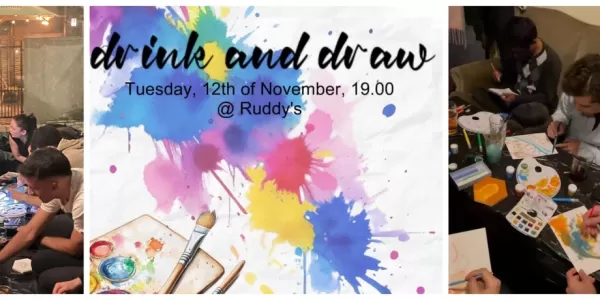 Collage of the participants during Drink & Draw Event