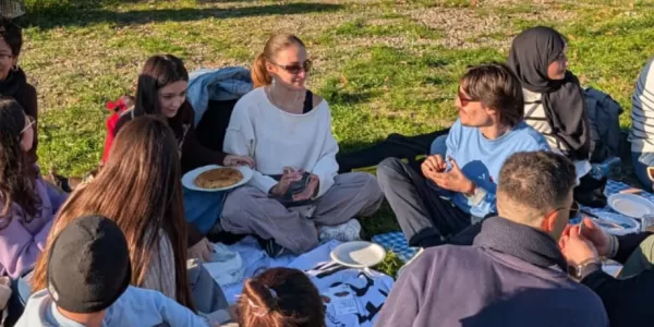 Students having a picnic