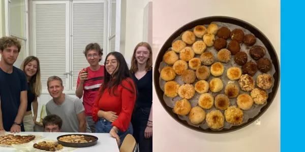 Erasmus preparing the 'panellets' and the result