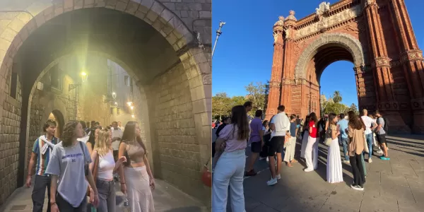 Students around old Barcelona.