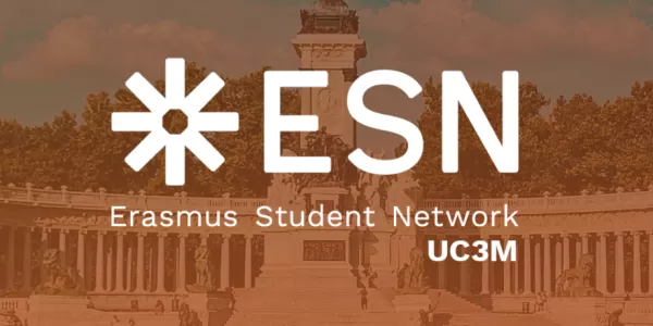 Retiro park of Madrid with an orange cover and the Logo ESN UC3M in blank in the center
