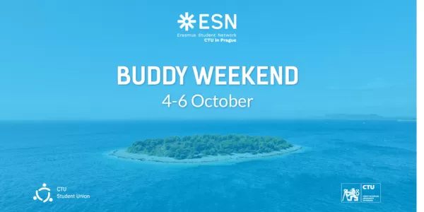 Picture of a remote island with a sign Buddy Weekend at the top