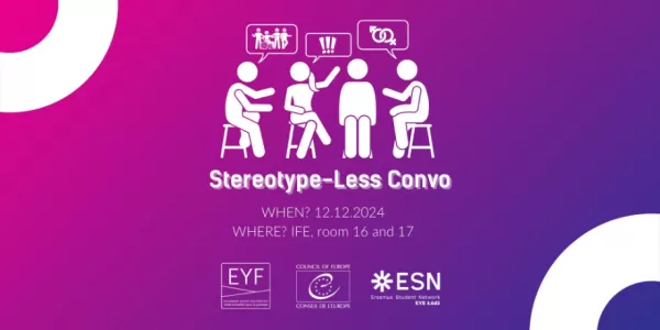 Event cover. Contains the title, an image of a diverse group having a conversation, logos of ESN-EYE, EYF, CoE