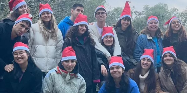 Happy volunteers in a view point.