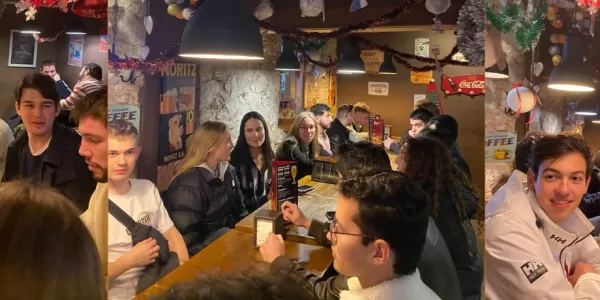 Students eating tapas