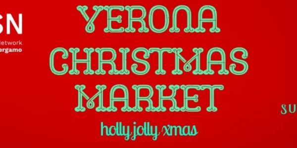 "Verona christmas market" is written on a red christmas themed banner