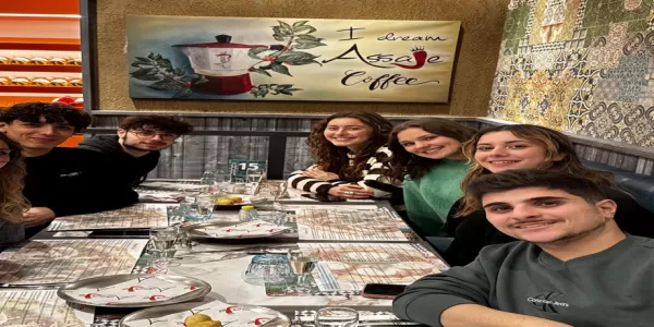 group photo at the pizzeria