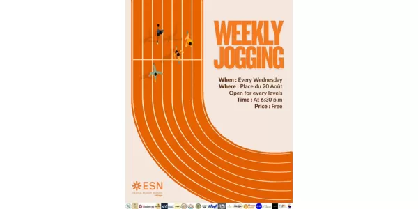 The image show running tracks with people running, it also shows informations about the event such at time and place