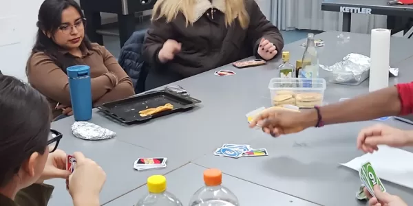 People eating and playing games