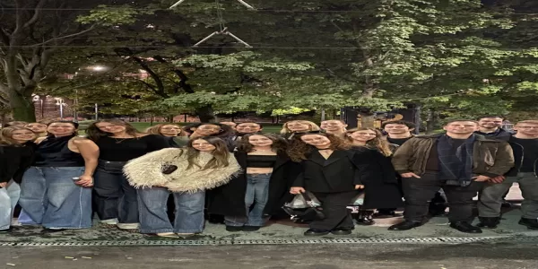 Group photo at the tram stop