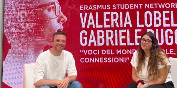 Two volunteers during their original Talk: “Voices of the World: Words, Cultures, Connections”