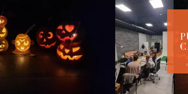 The title banner features some of the jack-o-lanterns and the participants from the event