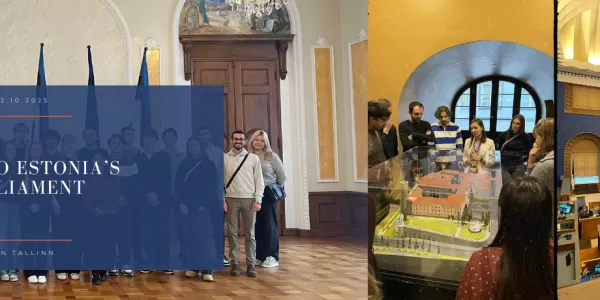 Participants having a tour of Estonia's parliament