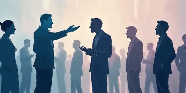 A cartoon image of people debating