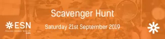 Image displays text "Scavenger Hunt" and date 21st September 2019 on an orange background.