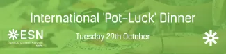 Image displays text "International Pot Luck Dinner" and the date Tuesday 29th October 2019.