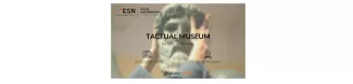 Hands touching-exploring- the head of the statue accompanied by the title, location and date of the event 