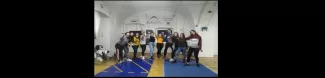 Grouo of international students on fencing workshop