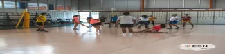 Multicultural teams playing volleyball