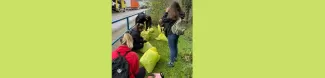 International students organize the garbage they have collected
