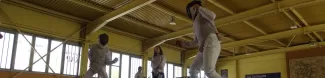 Local teenager from Club Trakiya performing a demostrative Fencing Match