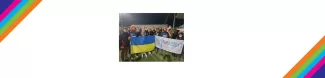 Students supporting Ukraine at the Soccr match