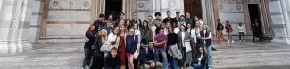 International students in front of a church in Lucca.