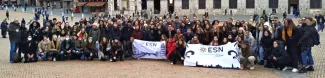 International students in piazza del Campo, Siena.