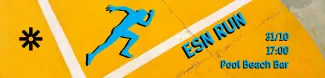 In the picture there is a blue figure of a running man on yellow background. On the right side there is a sign "ESN Run", the date and meeting point of the event.