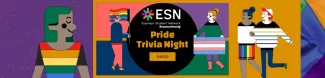 ESN Braunschweig Pride Trivia Night Cover. A Colorful collage of stylized LGBTQIA+ symbols.